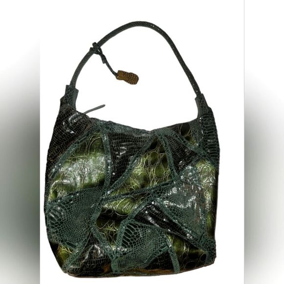 Carlos Falchi For Target Handbag Purse Hobo Bag Faux Snakeskin Collage - Picture 1 of 5